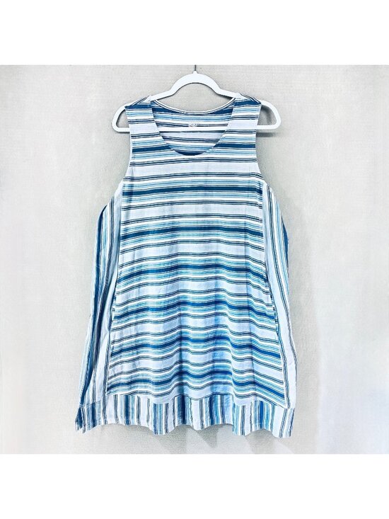 Lands' End Dresses & Skirts - Lands End Tank Dress Womens Large Blue Cotton Stripe Popover Mini Beach Preppy